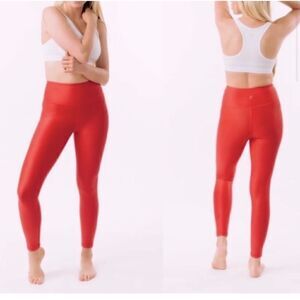 Zyia Red Metallic Light n Tight Hi-Rise Activewear 7/8 Length Leggings Size 8-10